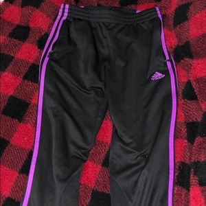 adidas joggers with purple stripes:)